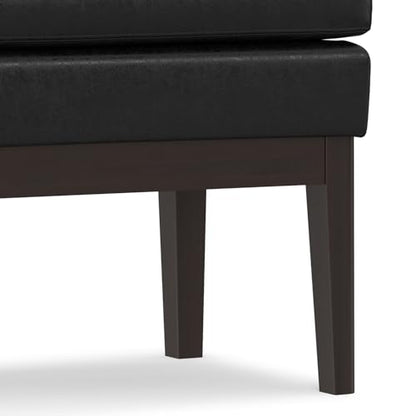 SIMPLIHOME Carlson 27" Wide Woven Fabric Rectangle Ottoman in Black | Mid-century modern ottoman with a padded seat for extra seating in the bedroom or living room; footstool, footrest. - color: Distressed Black, style: Small Ottoman Bench