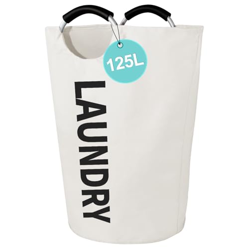 WOOHA 125L Large laundrybasket,Collapsible laundry hamper, Tall Clothes Baskets Folding Washing Bin Foldable Fabric Hamper Bags for Bedroom, Closet,Bathroom,College,laundry bag,beige - color: Beige, size: 125L-XXXL