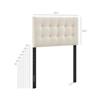 Modway Emily Twin Size Fabric Headboard in Ecru - Linen-Like Upholstery with Button Tufting and 7 Adjustable Height Positions - color: Ecru, size: Twin