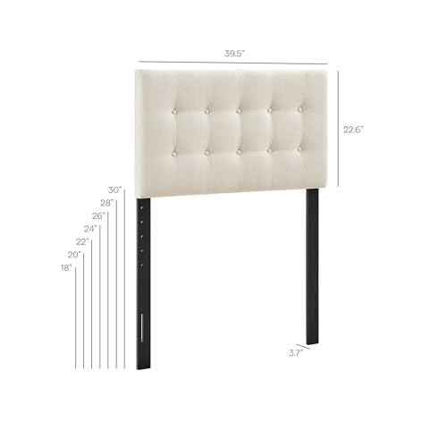 Modway Emily Twin Size Fabric Headboard in Ecru - Linen-Like Upholstery with Button Tufting and 7 Adjustable Height Positions - color: Ecru, size: Twin