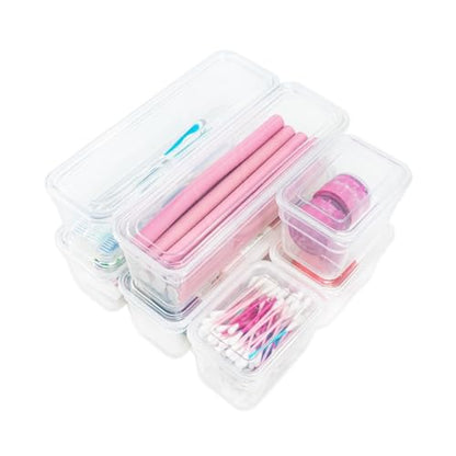 AB Designs 8-Pack Storage Bins with Lids, 4 Long and 4 Small, Clear - size: 4 Long & 4 Small