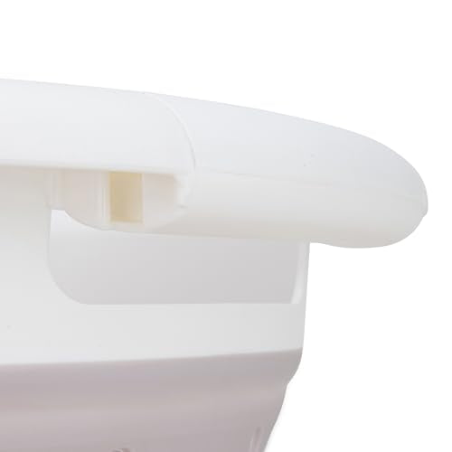 Camco Collapsible Laundry Basket, Small, Taupe/White - Pop Open Waterproof Plastic Bin with Handles for Home, Dorm, RV Storage - size: 10 inches tall expanded