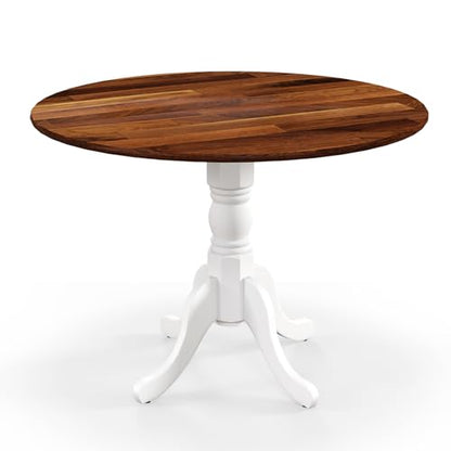 GIANTEX Round Dining Table, 39" D X 29" H, Rubber Wood Pedestal Table W/Round Tabletop & Curved Trestle Legs, 4-Person Dinner Table for Kitchen, Dining Room, Restaurant (Walnut & White) - color: Walnut & White