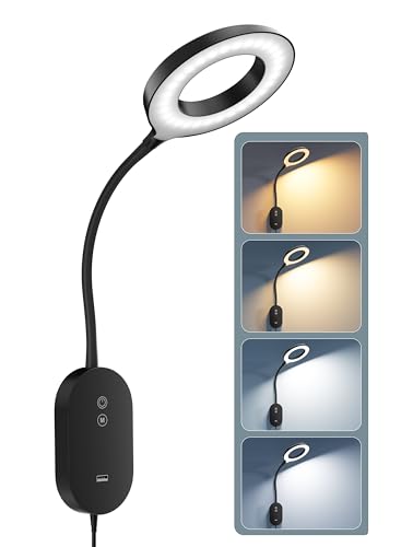 LED Wall Reading Light,Bedside Headboard Lights with 10W USB Output Fast, Wall Reading Lamps with 4 Color Modes & 5 Dimmable, Memory Function, 4-Hour Auto Off Ring Light Black - color: Black