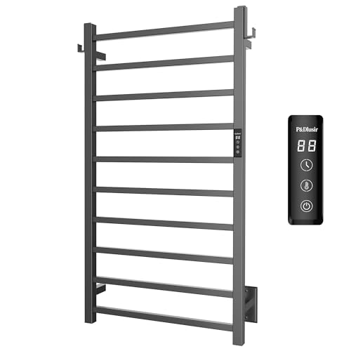 P&Dlusir EL15 Towel Warmer, 10 Bar, Matte Black | Heated Towel Rack, Fast Heat & Fast Dry, Smart Timer & Thermo Control, Stainless Steel, Hard-Wired/Plug-in - color: Matte Black, size: 10 Bar