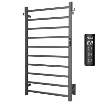 P&Dlusir EL15 Towel Warmer, 10 Bar, Matte Black | Heated Towel Rack, Fast Heat & Fast Dry, Smart Timer & Thermo Control, Stainless Steel, Hard-Wired/Plug-in - color: Matte Black, size: 10 Bar