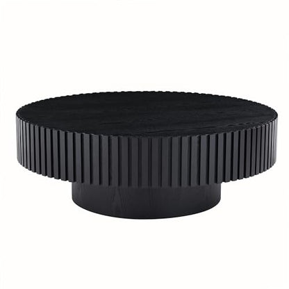 31.49'' Black Round Coffee Table for Living Room, Modern Wood Nesting Coffee Table Handcraft Circle Fluted Drum Coffee Table, Easy Assembly,Black - color: Black, size: 31.49"x17.91"x13.77"