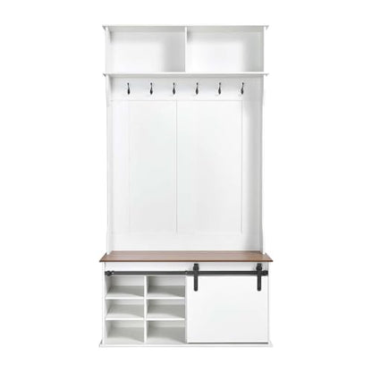 VEVOR Hall Tree with Bench and Shoe Storage, 42" Wide, Entryway Hall Tree with Bench, Hanging Hooks, Storage Shelves, Adjustable Shoe Shelves, Wooden Furniture for Mudroom, Entryway, Hallway, White - size: 41.7 x 15.7 x 78.7 in