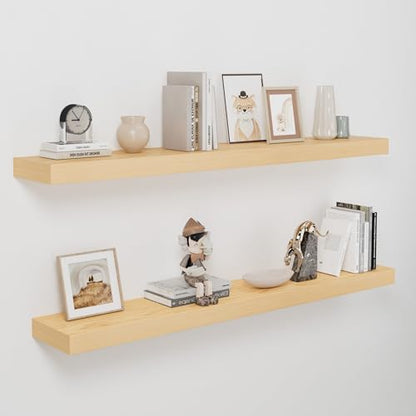 48 inch Long White Oak Floating Shelves for Wall, 8in Deep, Set 2 | 2" Thick Wood Wall Shelf, Heavy Duty Bracket, Bathroom Bedroom Kitchen Living Room, Non-tilting, 50LBS Capacity, Easy Install - color: White Oak, size: 48 x 7.9 x 2 (2pc)