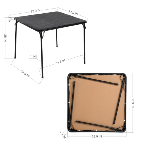 Homy Casa Portable 33.9" Square Folding Multipurpose Card Table with Padded Vinyl Top, Easy Clean Surface, Sturdy Metal Legs, Versatile Indoor/Outdoor Use, Lightweight and Space-Saving，Black