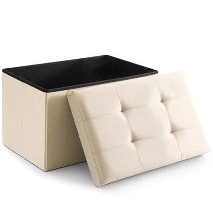 Storage Ottoman Bench Foldable Footrest Foot Stool, 16" Fabric Beige - color: Beige, size: 15.75"
