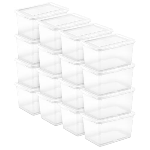 Sterilite Storage Box, Stackable Clear Plastic Bins, 20 Quart, 16-Pack | Heavy-Duty Organizing Containers with Snap-On Lids for Closet, Bathroom, and Office - size: 20 Qt, style: 16 Pack