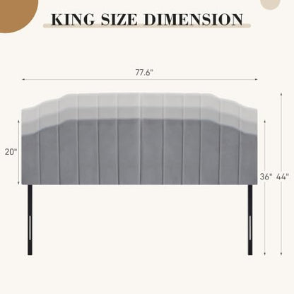 Upholstered Headboard Adjustable Height Queen/King Headboard Cream Velvet Tufted Modern Vertical Channel Design with Stepped Silhouette Top Edge(Grey King) - color: Gray, size: King