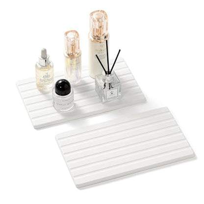 2PCS Water Absorbing Stone Drying Tray Mat for Bathroom Sink & Kitchen Counter Organizer, Quick Dry Dish Soap Dispenser Sponge Holder, Vanity Sink Caddy, Drink Bar Coaster, White - 10"*6" - color: 2pack-10"x 6" - White