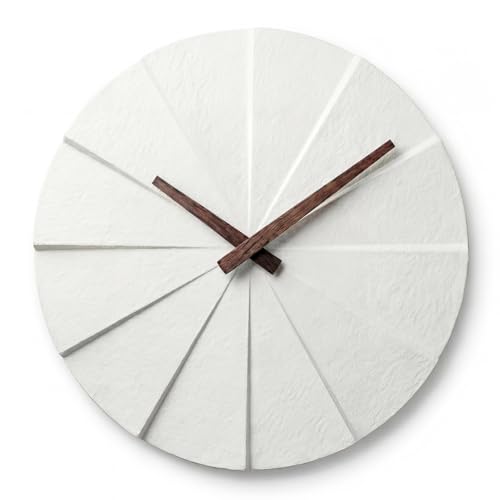 Driini Staircase Modern Wall Clock - Unique Frameless Concrete Design - Contemporary, Minimalist Decor; No Numbers - Silent Battery Operated Clocks with Decorative Wooden Hands (White + Walnut, 12.5″) - color: White + Walnut, size: 12.5″