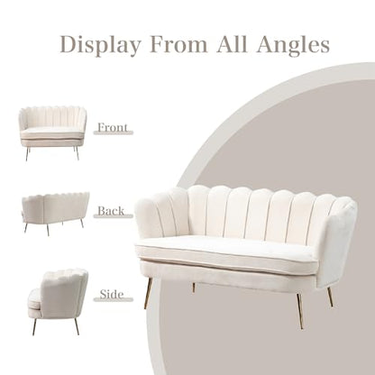 Chifee & Vingol Upholstered Small Loveseat for Small Space with Golden Legs,Beige - color: Chenille-beige