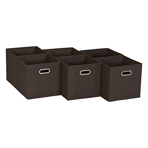 Household Essentials Fabric Storage Bins in Strong Poly‑Woven Fabric with Sturdy Chipboard Sides, and Grommet Front Handle, Brown, Set of 6 - color: Brown, size: 11” L x 11” W x 11” H