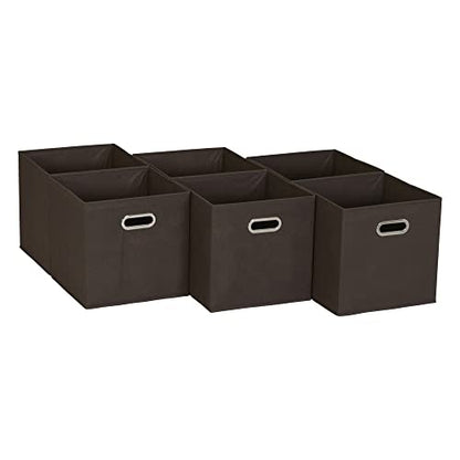 Household Essentials Fabric Storage Bins in Strong Poly‑Woven Fabric with Sturdy Chipboard Sides, and Grommet Front Handle, Brown, Set of 6 - color: Brown, size: 11” L x 11” W x 11” H