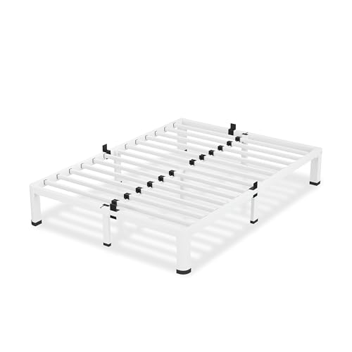 18 Inch White Queen Bed Frame with Round Corners No Box Spring Needed | 3500lbs Heavy Duty, Under bed storage, 4 mattress stoppers, Headboard holes, Noise-free, Easy assembly & rubber covers - size: Queen, style: 10 Inch White