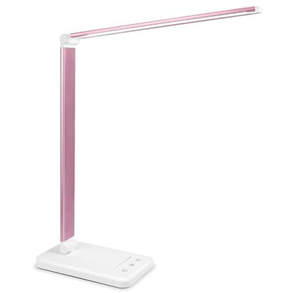 Led Desk Lamp, Desk Lamp with USB Charging Port, 5 Color Modes, 10 Brightness, Natural Light, Eye Caring Reading Lamp, Desk Light for Home Office, Table Lamp, Touch Control, Auto-Timer, Pink - color: Pink