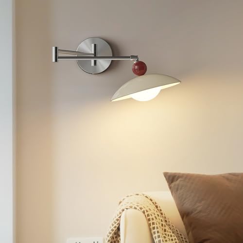 Adjustable Swing Arm Wall Sconce Chrome Wall Mounted Reading Lights for Bedroom Hardwired Nordic Modern Wall Lighting Long Arm Industrial Wall Lamp for Bedroom Bedside Headboard