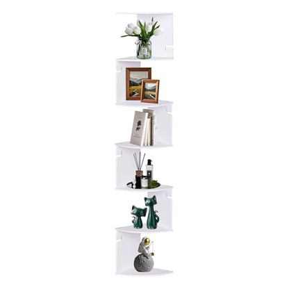 ShellKingdom Corner Shelf Wall Mount, 7 Tier Corner Bookshelf, Floating Display Shelves for Home, Living Room, Bedroom, Office, Bathroom, Small Spaces Decorations - size: 7 Tier