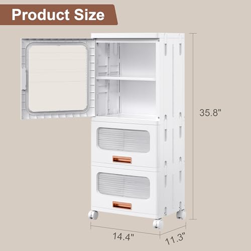 VECELO Narrow Bathroom Storage Cabinet with 2 Drawer, Foldable Storage Organizer with Movable Wheels and Adjustable Shelf for Small Space, Kitchen, Laundry, White - size: 2 Drawer