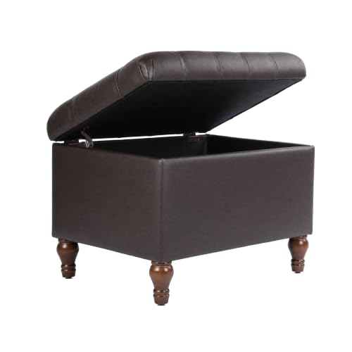 Spatial Order 24" Medium Tufted Storage Ottoman - Espresso Brown Faux Leather - color: Espresso Brown Faux Leather