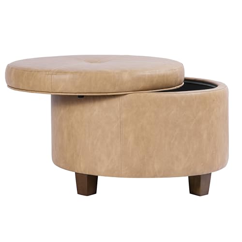 HomePop 24" Large Leatherette Storage Ottoman - Sand Faux Leather - color: Sand Faux Leather
