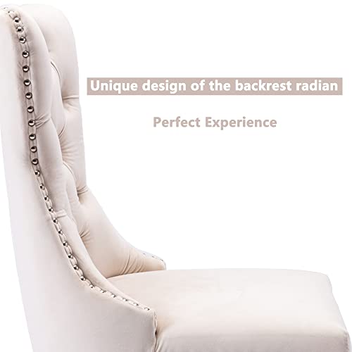 Virabit Tufted Velvet Upholstered Chairs Set of 2, Nailhead Back and Ring Pull Trim, Solid Wood Chairs for Kitchen/Bedroom/Dining Room (Beige) - color: Beige, size: set of 2