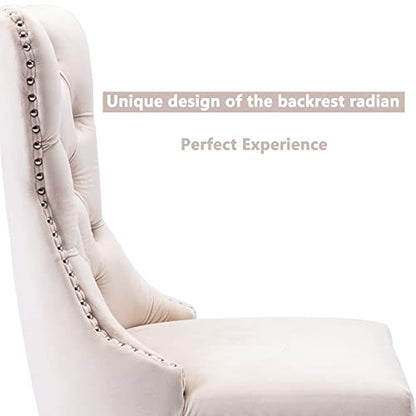 Virabit Tufted Velvet Upholstered Chairs Set of 2, Nailhead Back and Ring Pull Trim, Solid Wood Chairs for Kitchen/Bedroom/Dining Room (Beige) - color: Beige, size: set of 2