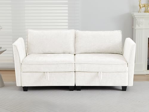 Small Modular Sectional Sofa, Loveseat Couch with Storage, 2 Seater Sofa Modular for Living Room, Office (Beige) - color: Beige, size: 2 Seater Loveseat