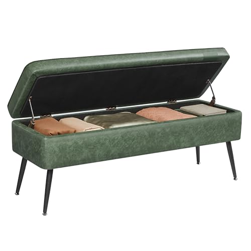 VASAGLE EKHO Collection - Storage Ottoman Bench, Entryway Bedroom Bench, 15 Gallons, Synthetic Leather with Stitching, Mid-Century Modern, Safety Hinges, Loads 660 lb, Forest Green ULOM074C01 - color: Forest Green, style: 15-Gallon Storage Bench