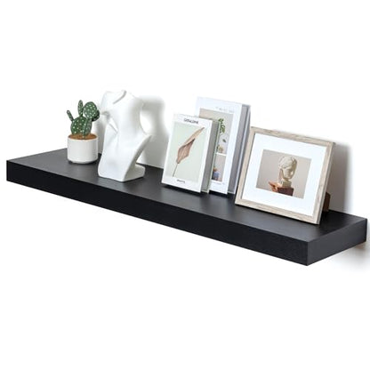 48 Inch Floating Shelf, 12'' Deep Black Shelves for Wall Set of 1 | Invisible Brackets, Engineered Wood, Mounting Hardware Included, 50LBS, Bathroom, Laundry Room, Kitchen, Living Room - color: Black, size: 48W x 11.6D x 2H, 1 Pack