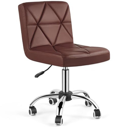 COSVALVE Armless Swivel Office Chair with Wheels, Adjustable Height | Armless Mid Back Chair With 360° Swivel, Adjustable Height & Rolling Wheels, Ideal For Home Offices, Conferences & Salons - color: Brown