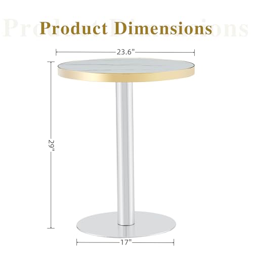 TesNus 23.6" Small Round Dining Table for 2, Circle Tulip Table, Faux Marble Top with Silver Metal Pedestal Base, Modern Leisure Coffee Table for Small Spaces, Cafe, Office, White&Silver - color: White Top&silver Base