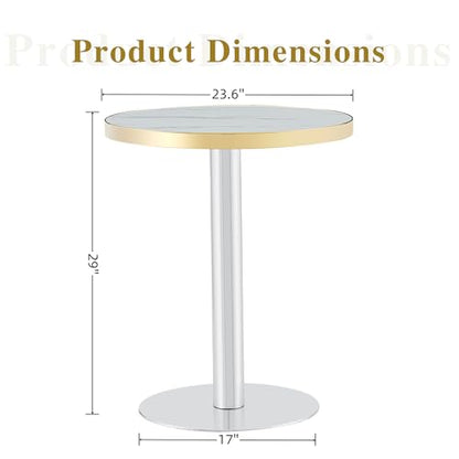 TesNus 23.6" Small Round Dining Table for 2, Circle Tulip Table, Faux Marble Top with Silver Metal Pedestal Base, Modern Leisure Coffee Table for Small Spaces, Cafe, Office, White&Silver - color: White Top&silver Base