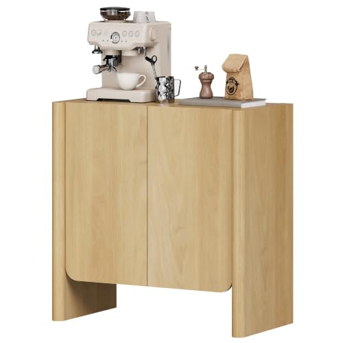 Sideboard Cabinet，Storage Cabinet with Adjustable Bathroom,Livingroom，Entryway，31.5" W Rounded Wood Cabinet,Oak - color: Oak