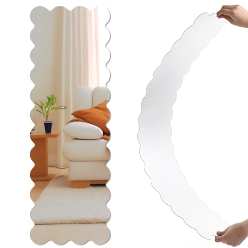 Vercraft Home Gym Mirror 40'' x 10'' Wavy Acrylic Full Length Mirror Frameless Full Body Wall Mounted Safety Unbreakable Stick on for Home Workout, Playroom, Bedroom, Gym, Bedroom
