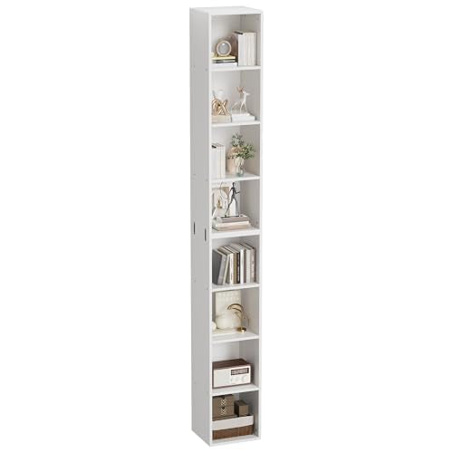 82.6 inches Book Shelf, 8 Tier Bookcase with Removal Panels | Tall Narrow Bookshelf, Wooden 8 Cube Storage Media Shelf, Vertical Slim Book Case for Living Room, Bedroom, Entrance Hall