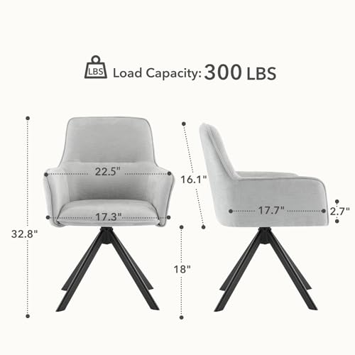 360°Swivel Dining Chairs Set of 6, Modern Upholstered Dining Room Chairs with Thicken Cushion, Dining Chairs with Armrests Swivel Kitchen Chairs for Living Room, Chenille, LightGrey - color: Lightgrey, size: Set of 6