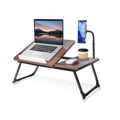 wishacc Lap Desk for Bed, Foldable Laptop Bed Tray Table with Independent Adjustable Tablet & Phone Stand, Portable Work from Couch Desk Tray with Mouse Area, Computer Laptop Holder for Recliner Sofa - size: Medium