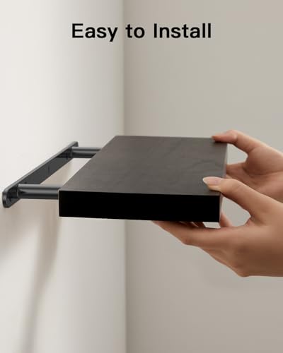 Amada Paulownia Wood Floating Shelves for Wall, Set of 4, Black | Wall Shelves with Solid Metal Concealed Brackets, 22 lbs Capacity per Shelf, Includes Drilling Template, Flexible 4-Piece Set - color: Black, size: 4