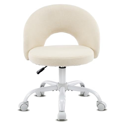VINGLI Small Vanity Chair with Wheels for Girls.Cute Modern Adjustable Height Armless Office Desk Chair.360°Swivel Comfy Rolling Chair for Study, Make up Room,Small Space,Linen Light Yellow - color: Linen Light Yellow