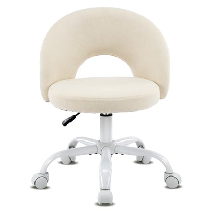 VINGLI Small Vanity Chair with Wheels for Girls.Cute Modern Adjustable Height Armless Office Desk Chair.360°Swivel Comfy Rolling Chair for Study, Make up Room,Small Space,Linen Light Yellow - color: Linen Light Yellow