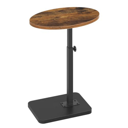 HOOBRO C Shaped End Table Adjustable Height, Small Tv Tray Table for Sofa | Small Oval C Shaped Side Table That Slide Under, Coffee Table for Couch, Small Spaces, for Living Room and Bedroom - color: Rustic Brown + Black