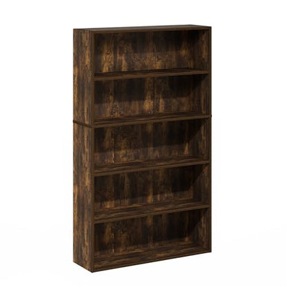 Furinno PASIR Book Shelf, 5-Tier Bookshelf, Bookcase with Open Shelf, 9.4 x 31.5 x 52.7, for Living Room, Bedroom, Home Office, Amber Pine - color: Amber Pine, size: 5-Tier