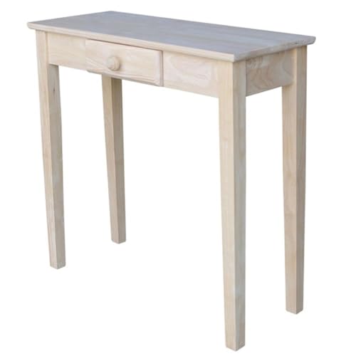 IC International Concepts, Rectangular Hall Table W/Drawer , Solid Real Wood, Sturdy Parawood, 30"W x 12"D x 29"H , DIY, Paint/Stain Ready, Unfinished