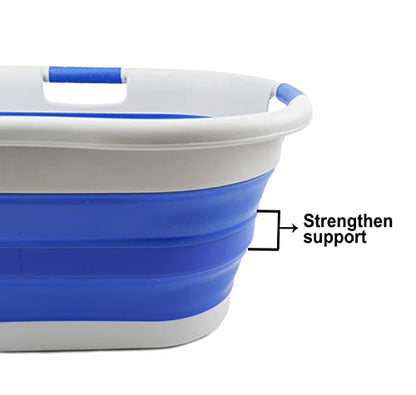 SAMMART 40L (10.5 gallon) Collapsible Plastic Laundry Basket - Foldable Pop Up Storage Container/Organizer - Portable Washing Tub - Space Saving Hamper/Basket (1, Grey/Purplish Blue) - color: Grey/Purplish Blue