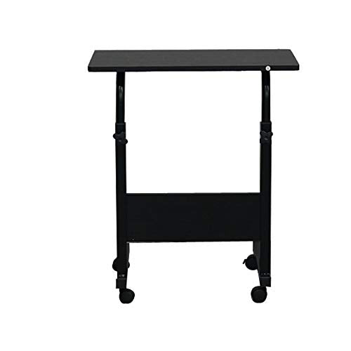 Sofa Side Table C Shaped End Table with Wheels, Rolling Bedside Laptop Table Snack Table TV Tray, Height Adjustable, Wooden Top & Metal Frame - color: Black, 23.6"